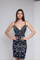 LEILA BEADED MINI DRESS IN NAVY