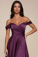ELANA A-LINE SATIN OFF THE SHOULDER DRESS