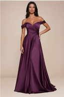 ELANA A-LINE SATIN OFF THE SHOULDER DRESS
