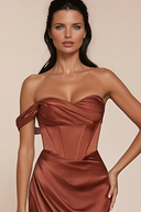 KIMBA OFF THE SHOULDER LACE UP CORSET SATIN GOWN - 6 COLORS