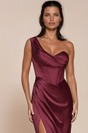 KIMBA OFF THE SHOULDER LACE UP CORSET SATIN GOWN - 6 COLORS