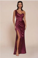 KIMBA OFF THE SHOULDER LACE UP CORSET SATIN GOWN - 6 COLORS