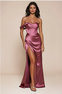 KIMBA OFF THE SHOULDER LACE UP CORSET SATIN GOWN - 6 COLORS