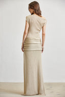 AURA ONE SHOULDER LONG DRESS IN GOLD KNIT WITH HARDWARES