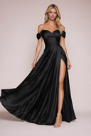 ELANA A-LINE SATIN OFF THE SHOULDER DRESS