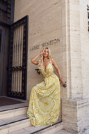 ANGELIE LONG  SILK CRYSTAL DRESS IN WHITE WITH GOLD