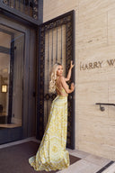 ANGELIE LONG  SILK CRYSTAL DRESS IN WHITE WITH GOLD