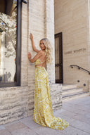 ANGELIE LONG  SILK CRYSTAL DRESS IN WHITE WITH GOLD