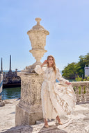 THE VALENZA WHITE WITH  GOLD FOIL DRESS