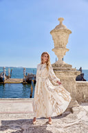 THE VALENZA WHITE WITH  GOLD FOIL DRESS