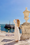 THE VALENZA WHITE WITH  GOLD FOIL DRESS