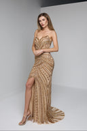 ZARELLE BEADED GOWN IN GOLD