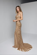 ZARELLE BEADED GOWN IN GOLD