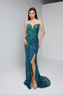 ARIA BEADED BUSTIER GOWN IN EMERALD