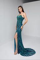 ARIA BEADED BUSTIER GOWN IN EMERALD