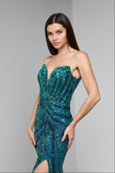 ARIA BEADED BUSTIER GOWN IN EMERALD