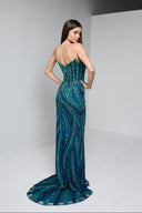 ARIA BEADED BUSTIER GOWN IN EMERALD