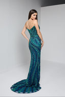 ARIA BEADED BUSTIER GOWN IN EMERALD
