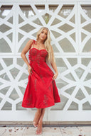 SOLEIL MIDI LINEN DRESS IN RED