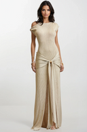 AURA ONE SHOULDER LONG DRESS IN GOLD KNIT WITH HARDWARES
