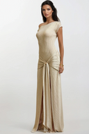 AURA ONE SHOULDER LONG DRESS IN GOLD KNIT WITH HARDWARES