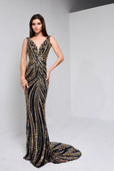ARIANNE BEADED GOWN IN BLACK AND GOLD