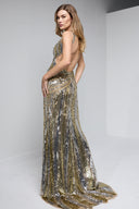 IVANA SEQUIN BEADED GOWN IN GOLD AND SILVER