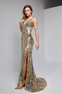 IVANA SEQUIN BEADED GOWN IN GOLD AND SILVER