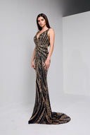 ARIANNE BEADED GOWN IN BLACK AND GOLD