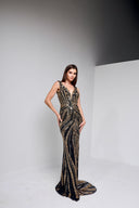 ARIANNE BEADED GOWN IN BLACK AND GOLD