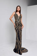 ARIANNE BEADED GOWN IN BLACK AND GOLD