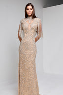 MARQUEE BEADED GOWN IN BEIGE