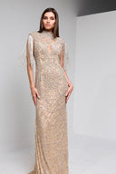 MARQUEE BEADED GOWN IN BEIGE