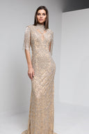 MARQUEE BEADED GOWN IN BEIGE