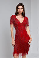 TAYLOR BEADED DRESS IN RED