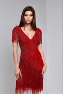 TAYLOR BEADED DRESS IN RED