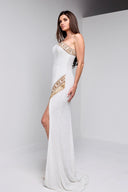 ATHENA BEADED GOWN IN WHITE WITH GOLD