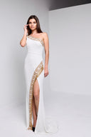 ATHENA BEADED GOWN IN WHITE WITH GOLD