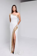 ATHENA BEADED GOWN IN WHITE WITH GOLD