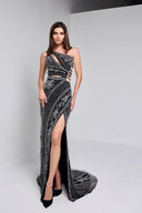 KYLE  BEADED  CUTOUT GOWN  IN BLACK