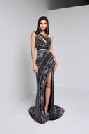 KYLE  BEADED  CUTOUT GOWN  IN BLACK