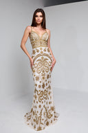 KENNEDY BEADED GOWN IN WHITE WITH GOLD