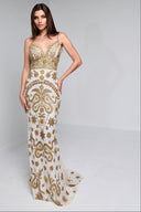 KENNEDY BEADED GOWN IN WHITE WITH GOLD