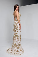 KENNEDY BEADED GOWN IN WHITE WITH GOLD