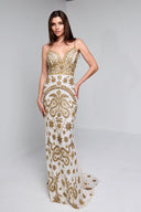 KENNEDY BEADED GOWN IN WHITE WITH GOLD