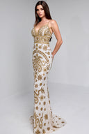 KENNEDY BEADED GOWN IN WHITE WITH GOLD