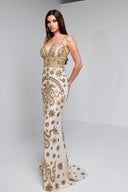 KENNEDY BEADED GOWN IN WHITE WITH GOLD