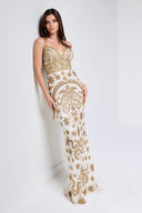 KENNEDY BEADED GOWN IN WHITE WITH GOLD