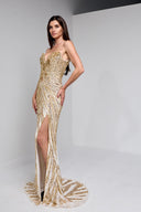 ARIA BEADED BUSTIERGOWN IN GOLD