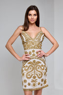 LEILA BEADED MINI DRESS IN WHITE WITH GOLD